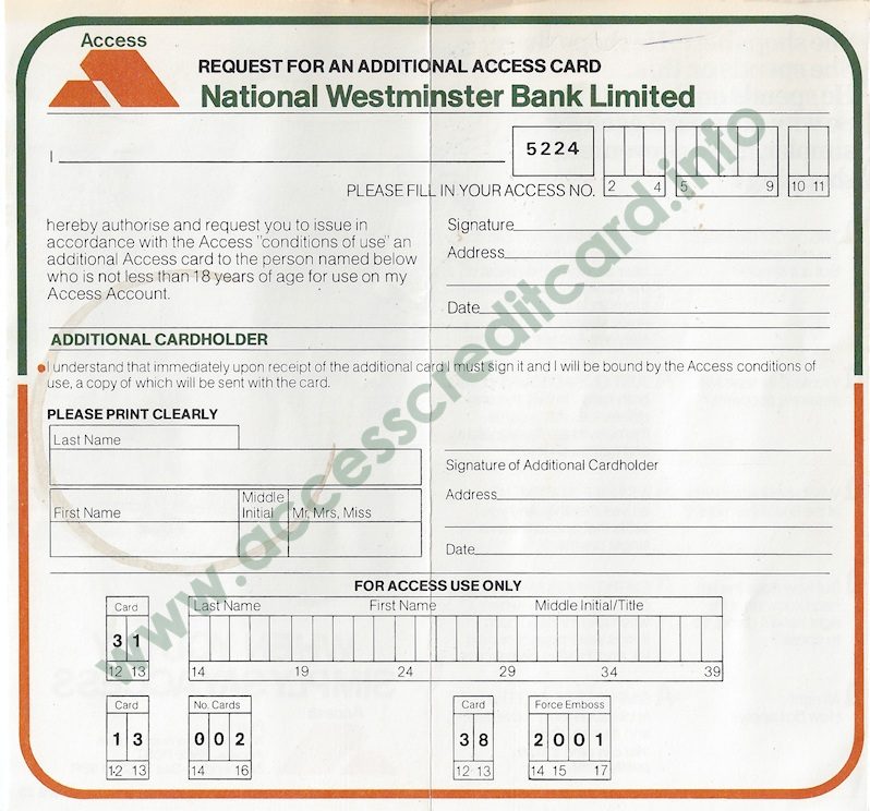 Additional cardholder form