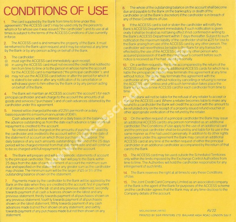Additional cardholder conditions of use