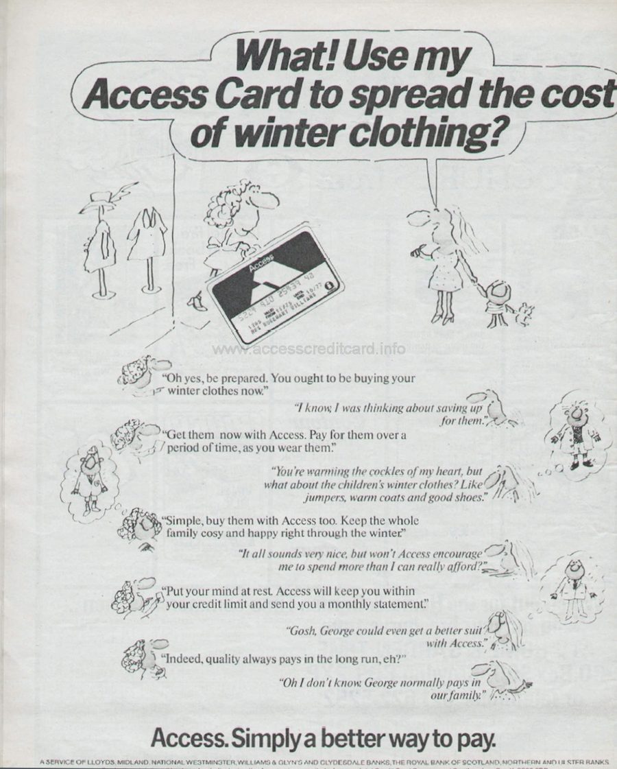 What! Use my Access card to spread the cost of winter clothing? (TV Times, 11 September 1976)