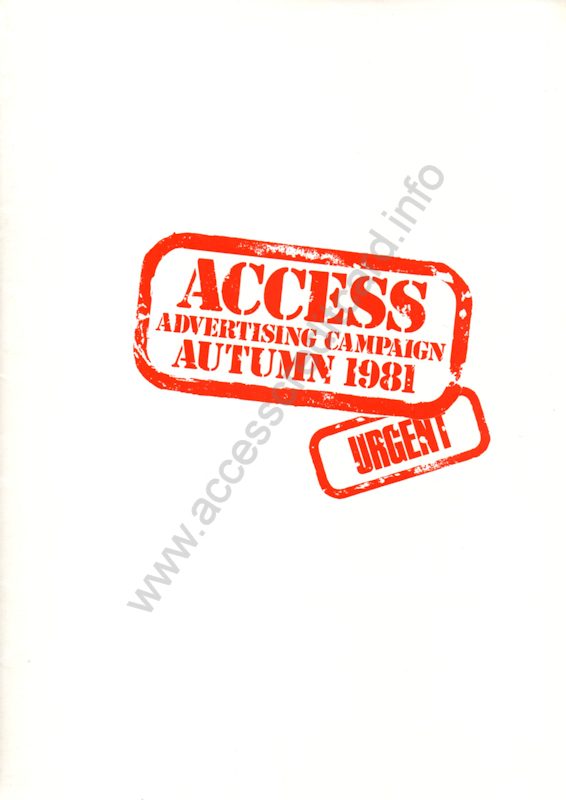 Access advertising campaign, autumn 1981 – cover sheet